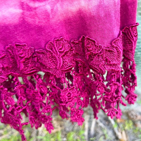 3/$25 🆕Handmade Magenta Tie-Dye Lace Hem Tunic | Cotton/Lycra | Boho Festival - Picture 3 of 6